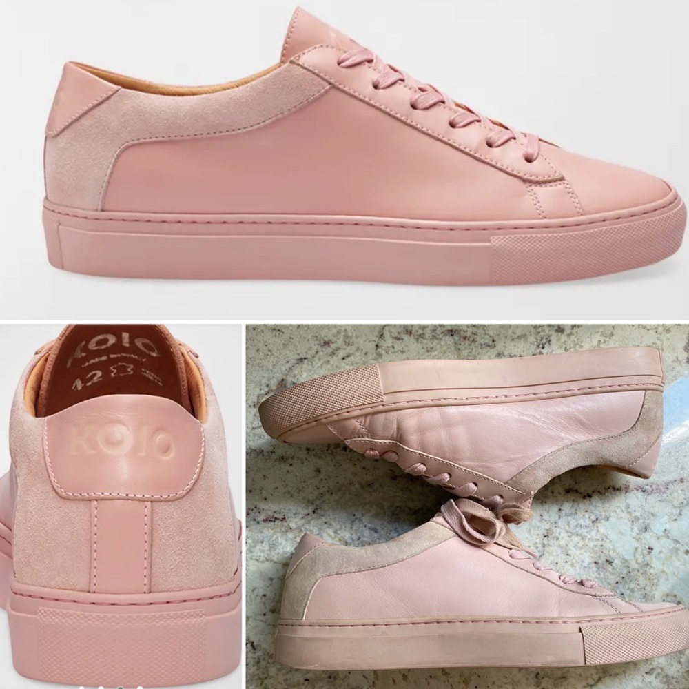 $295 Koio Capri Fiore Pink Leather Italian Lace Up Low Top Sneakers 38 Fiore